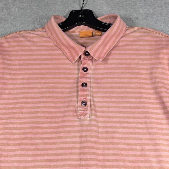 Hugo Boss Polo Shirt Mens Large Orange Striped Regular Fit Short Sleeve Logo - Picture 2 of 11